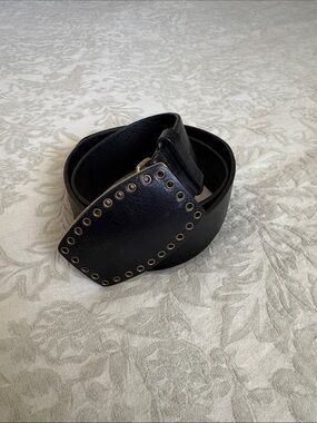 Olga Santini Women’s Black Genuine Leather Eyelet Accent Belt